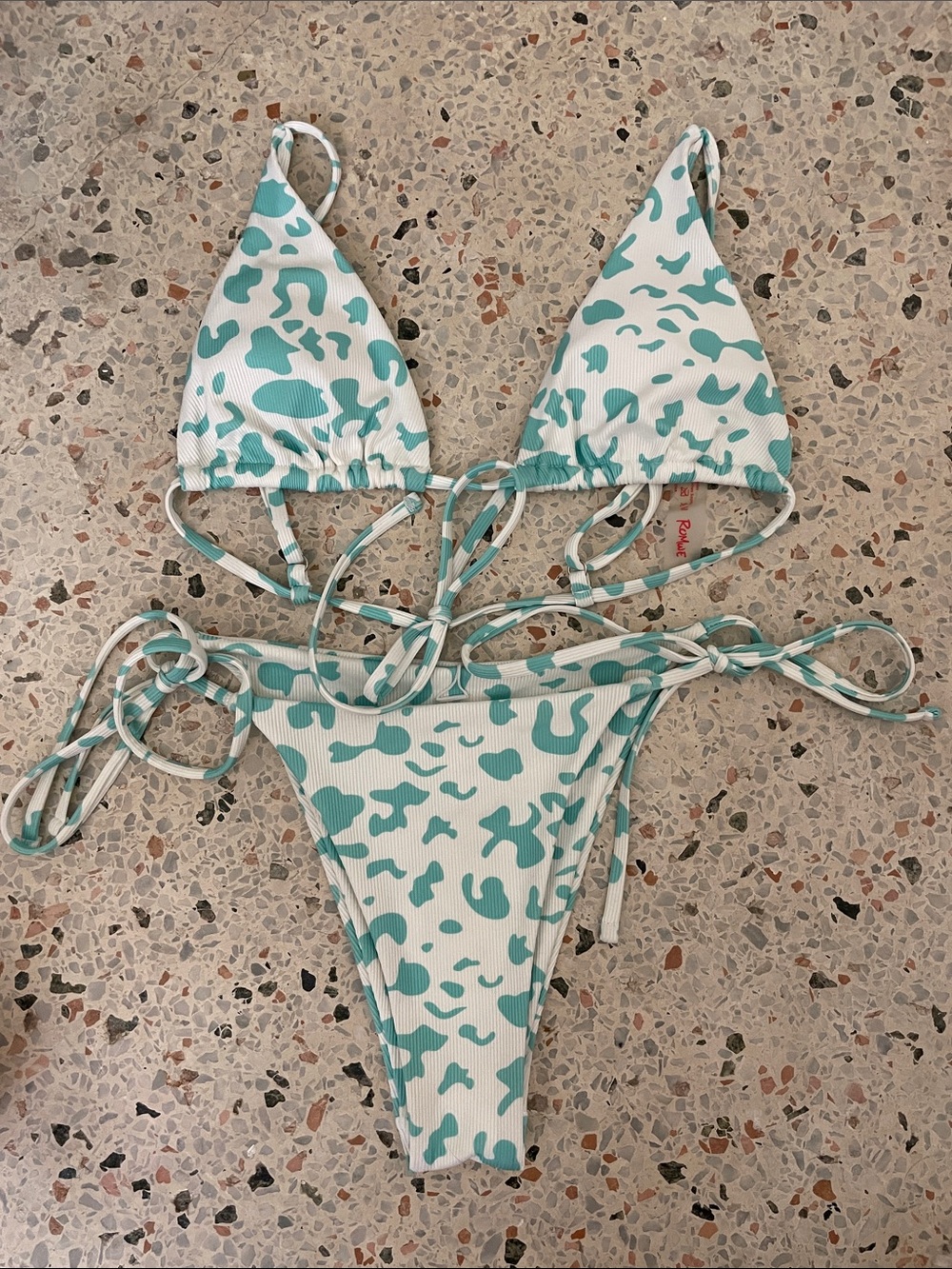 ROMWE White and Teal Cheetah Triangle Bikini